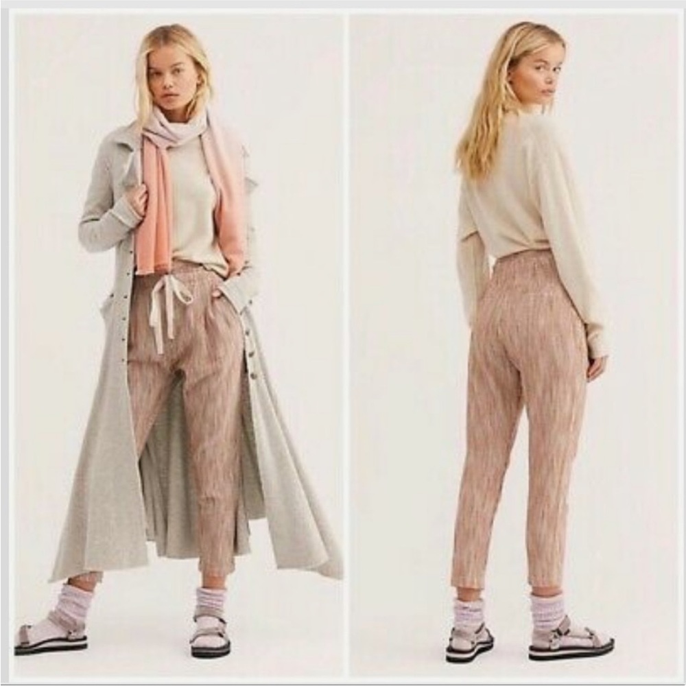 Free People Caraway Light at Sunrise Striped Crop Pants Brown Ivory Size 8 EUC